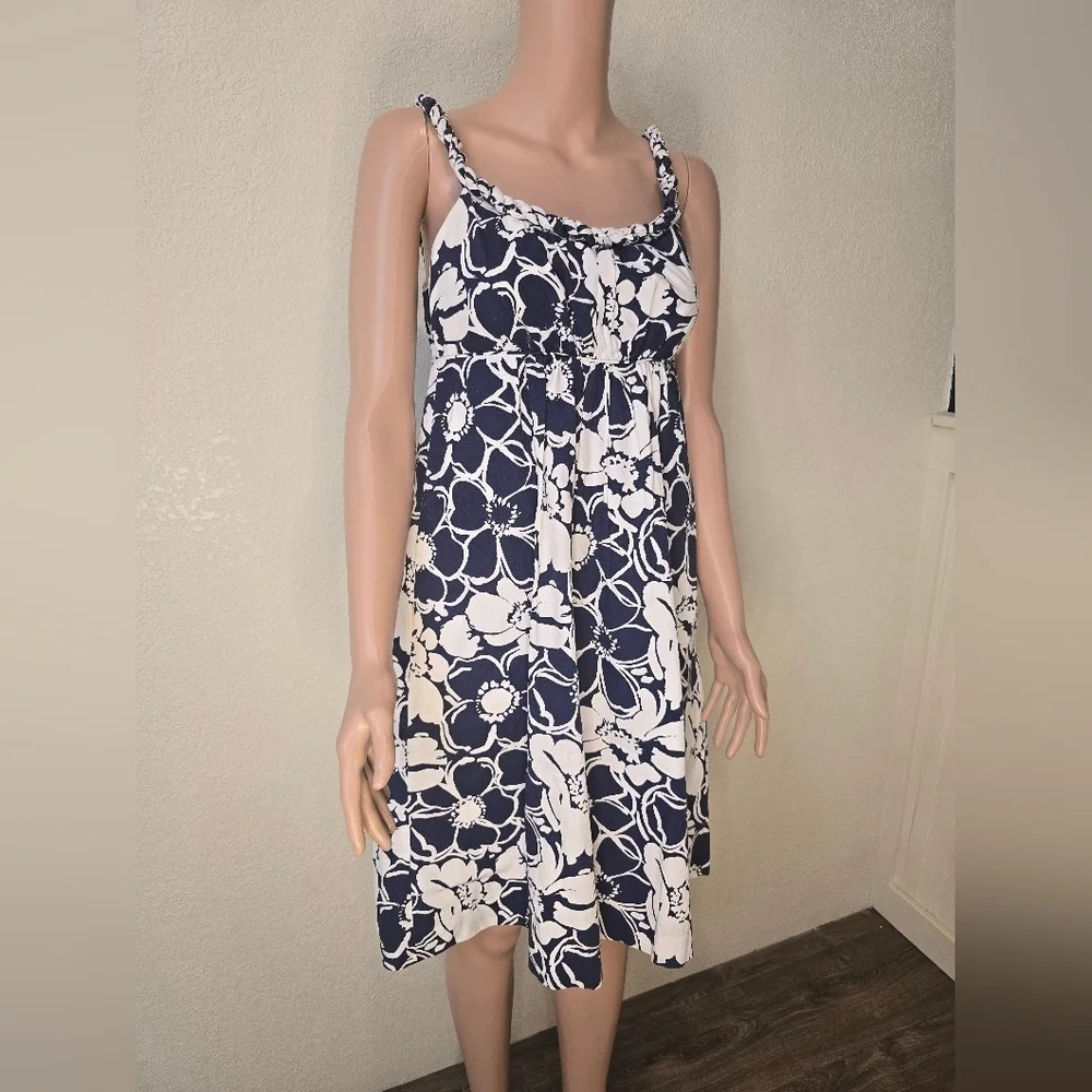J. Crew Tropical Blue Floral Summer Sun Dress Women 2 Party Casual Braid…